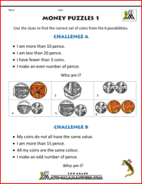 money puzzles worksheet image