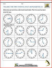 clock worksheets telling the time oclock half quarter 2a