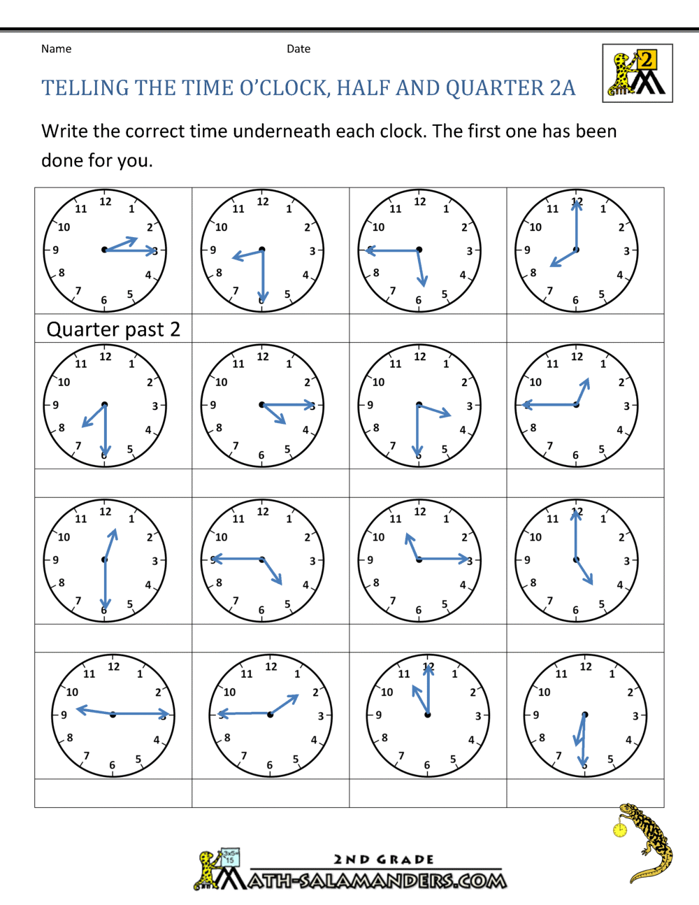 time worksheet o clock quarter and half past