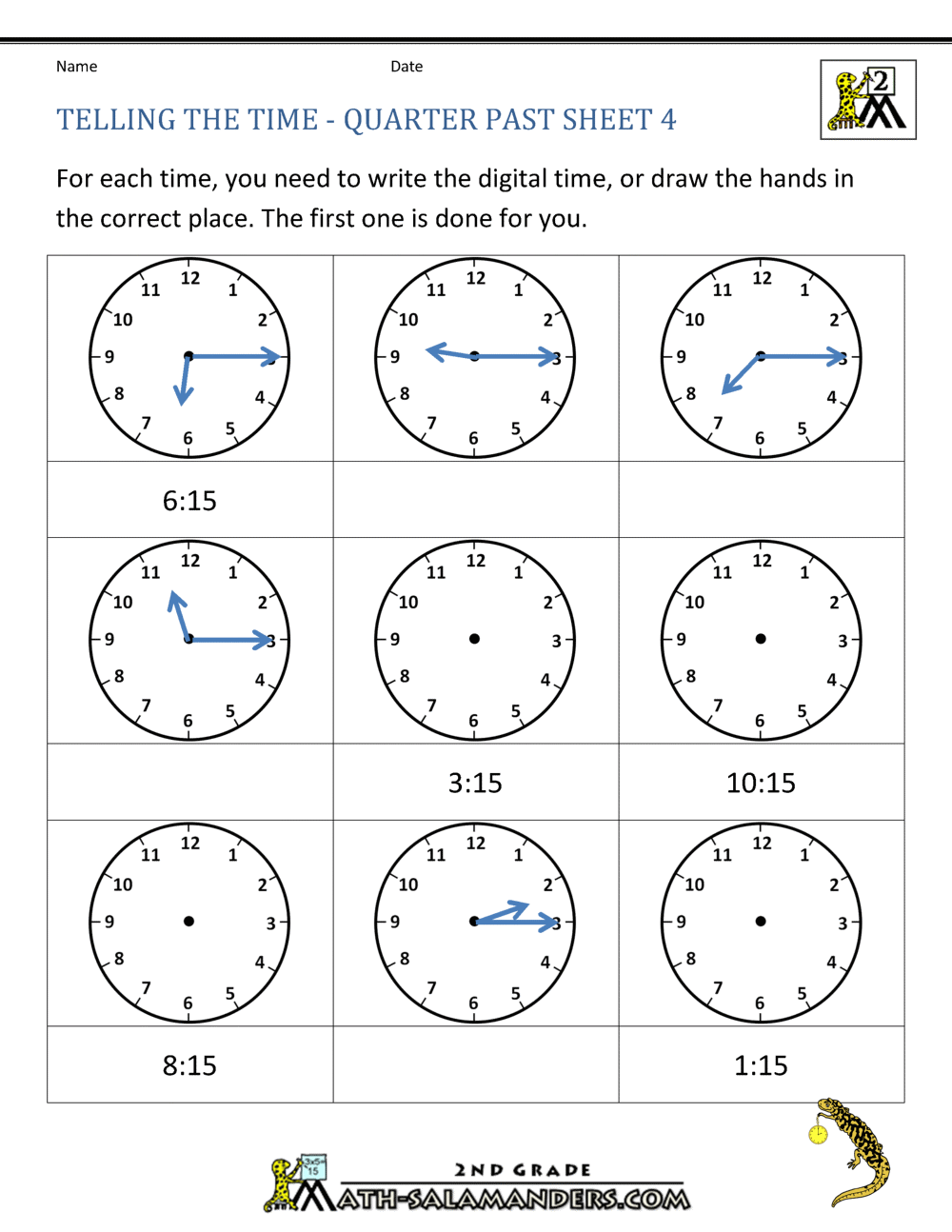 clock worksheets telling the time quarter past 4