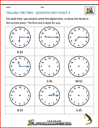 clock worksheets telling the time quarter past 4