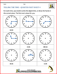 clock worksheets quarter past and quarter to