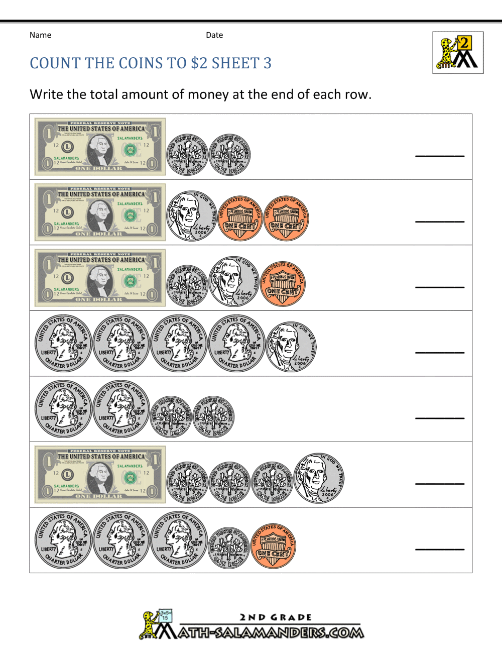 2nd grade money worksheets up to 2