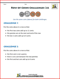 counting money worksheets row of coins 2a