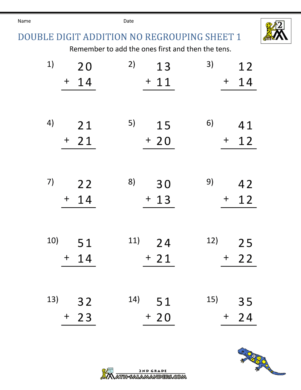 Double Digit Addition Without Regrouping