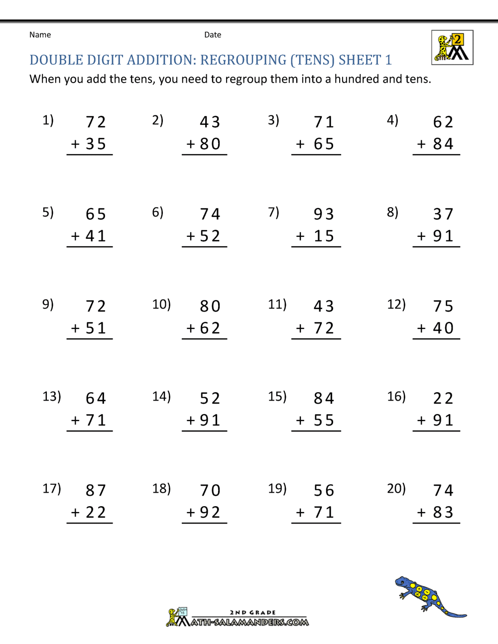 Double Digit Addition With Regrouping