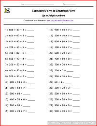 expanded form and standard form generator worksheets image