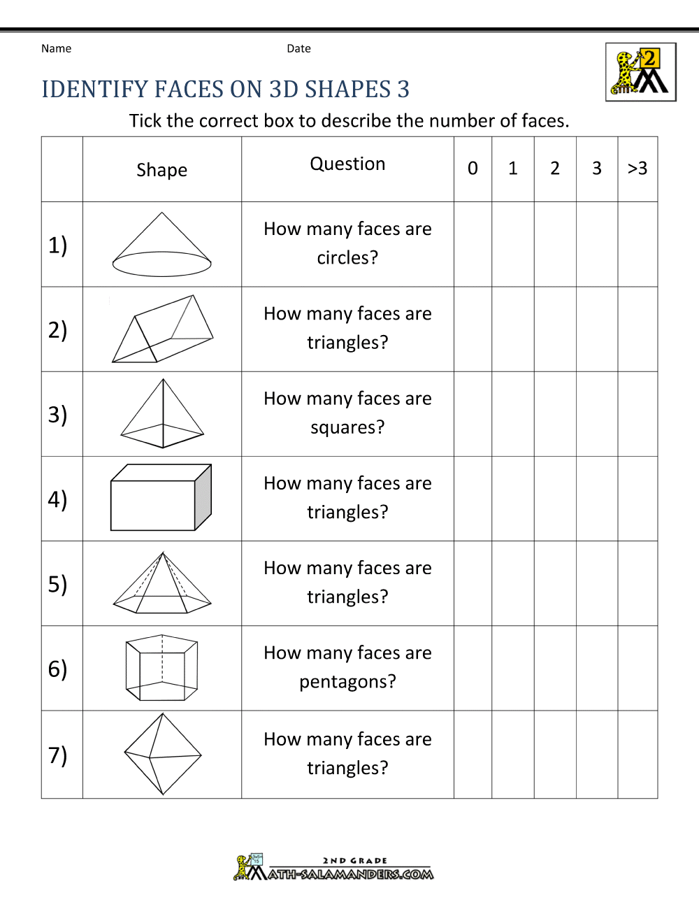 3d shapes worksheets 2nd grade