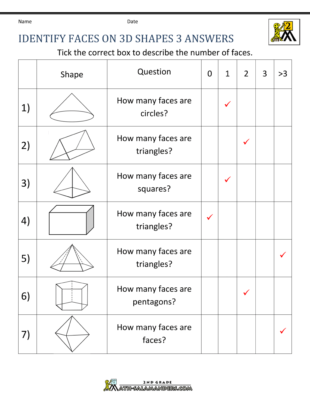 3d shapes worksheets 2nd grade