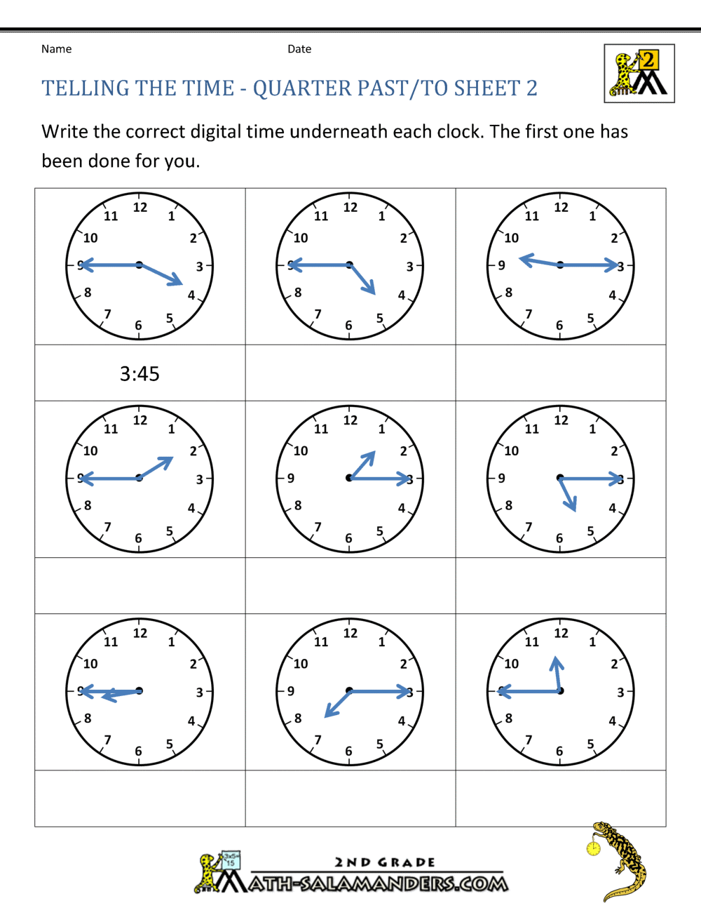 Clock Worksheets Quarter Past and Quarter to