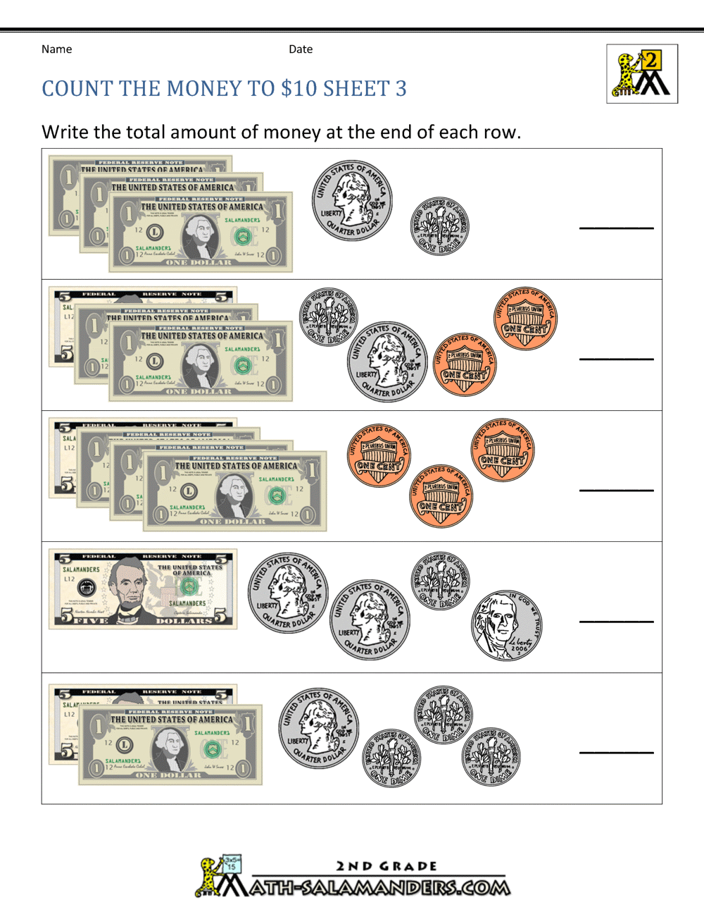 Free Printable Counting Money Worksheets