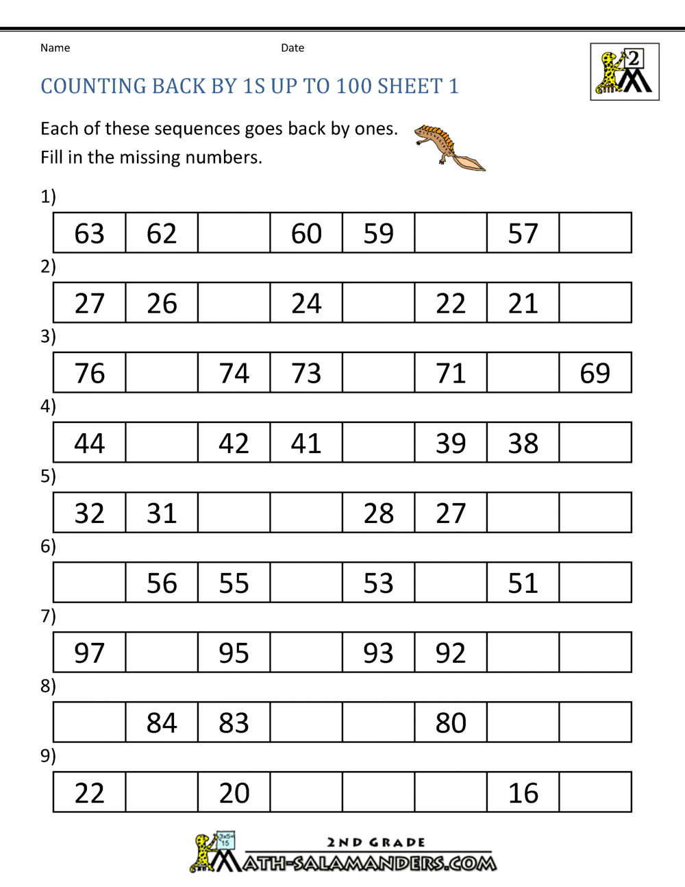 Free Counting Worksheets - Counting by 1s