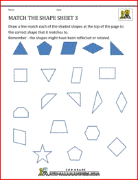 free geometry worksheets match the shape 3
