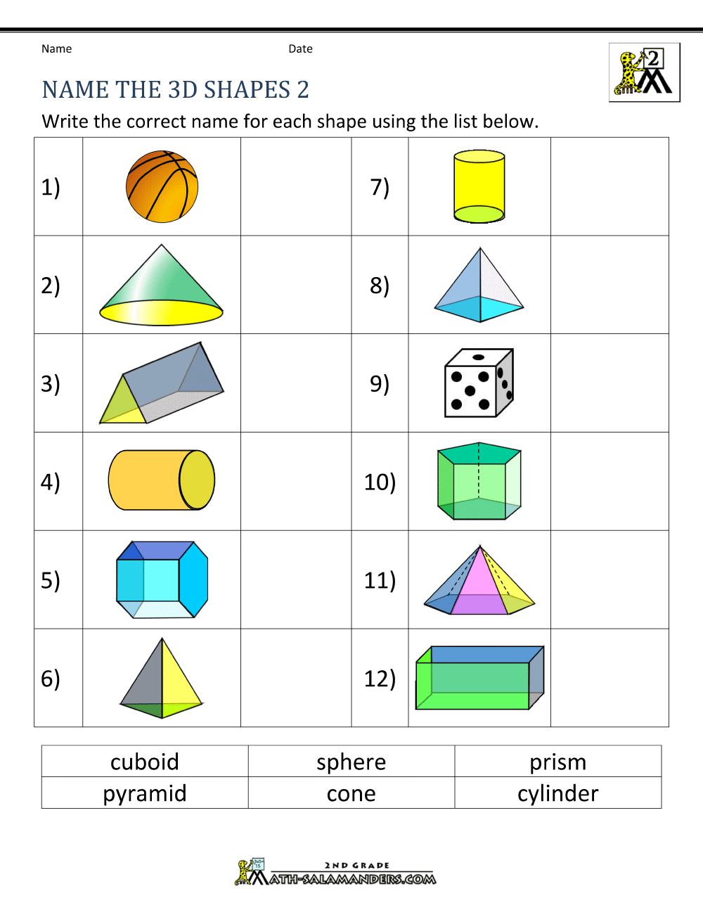 3d shapes worksheets 8th grade