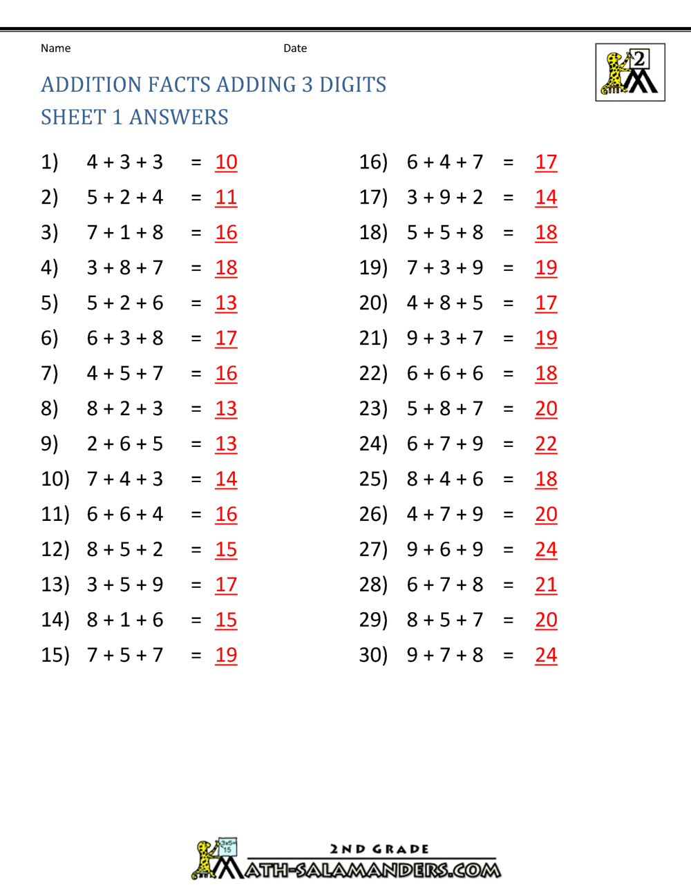 Math Addition Facts to 20+20