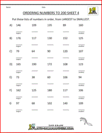 free math place value worksheets ordering numbers to 200 4