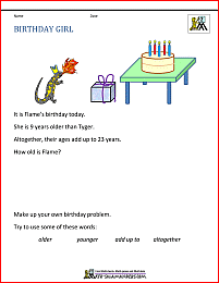 free math problems birthday girl