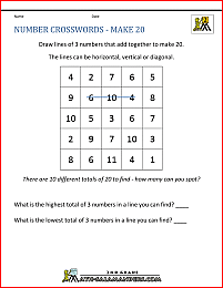 free math puzzles number crosswords make 20