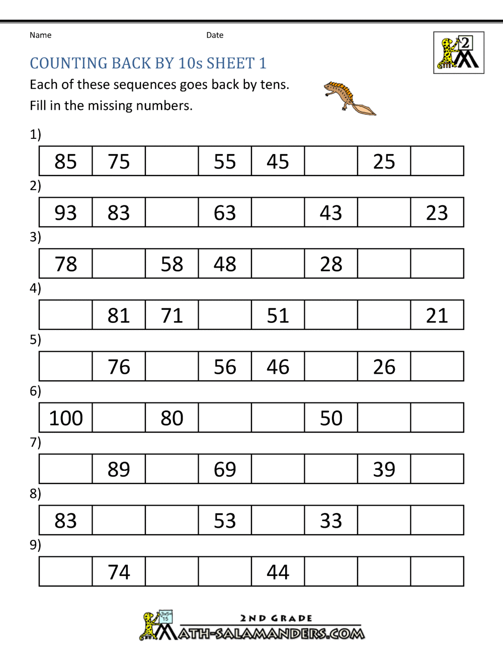 Counting In 10s Worksheet