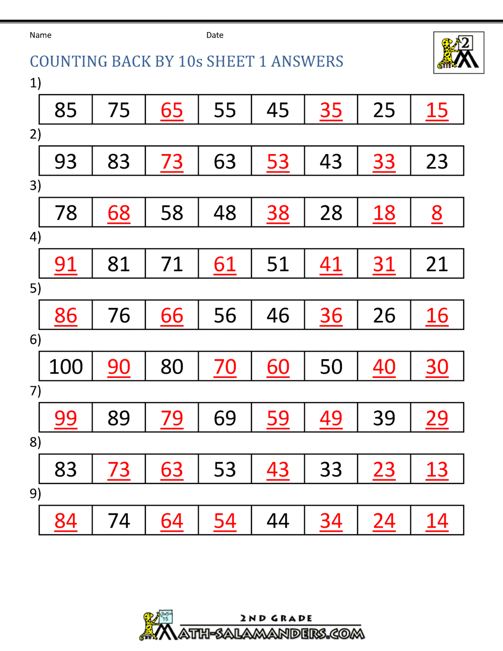 Count by Tens Worksheets