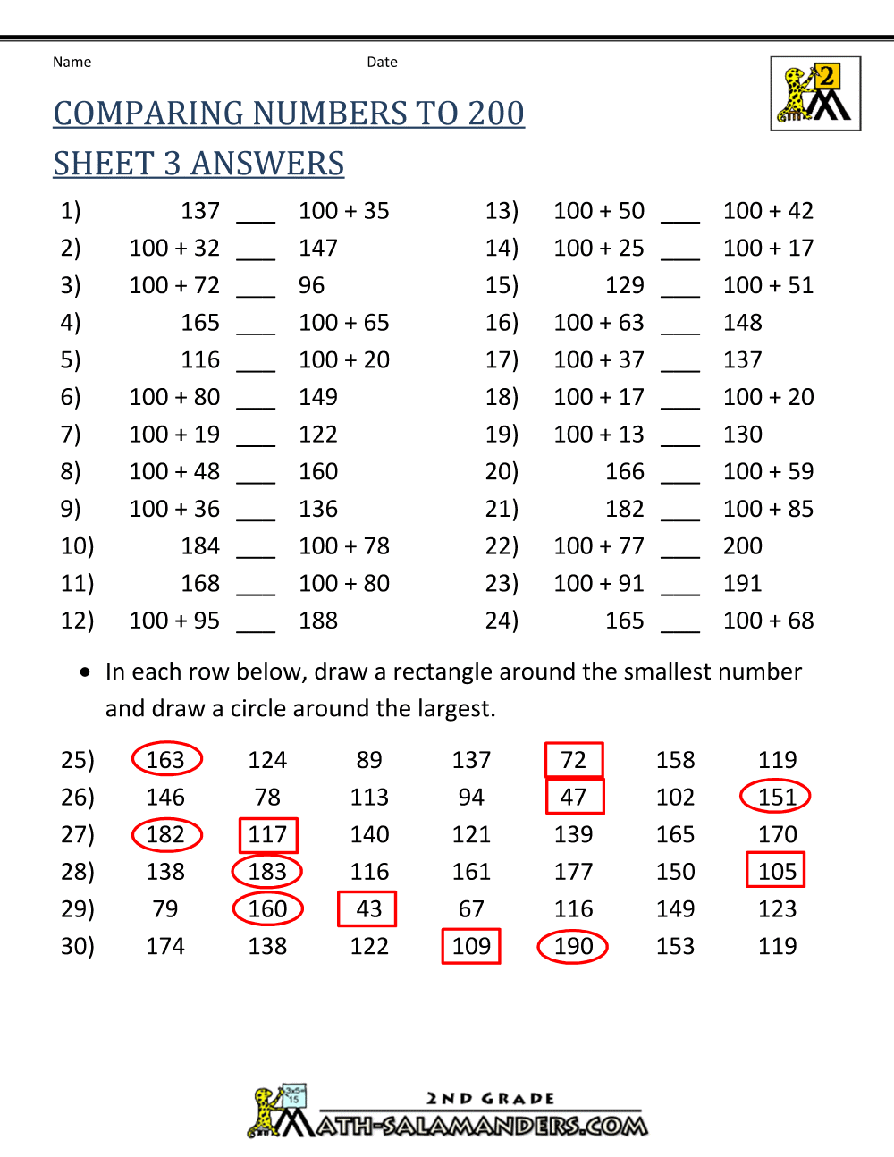 Comparing Numbers To 1000