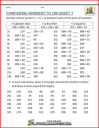 free math worksheets 2nd grade comparing to 200 3