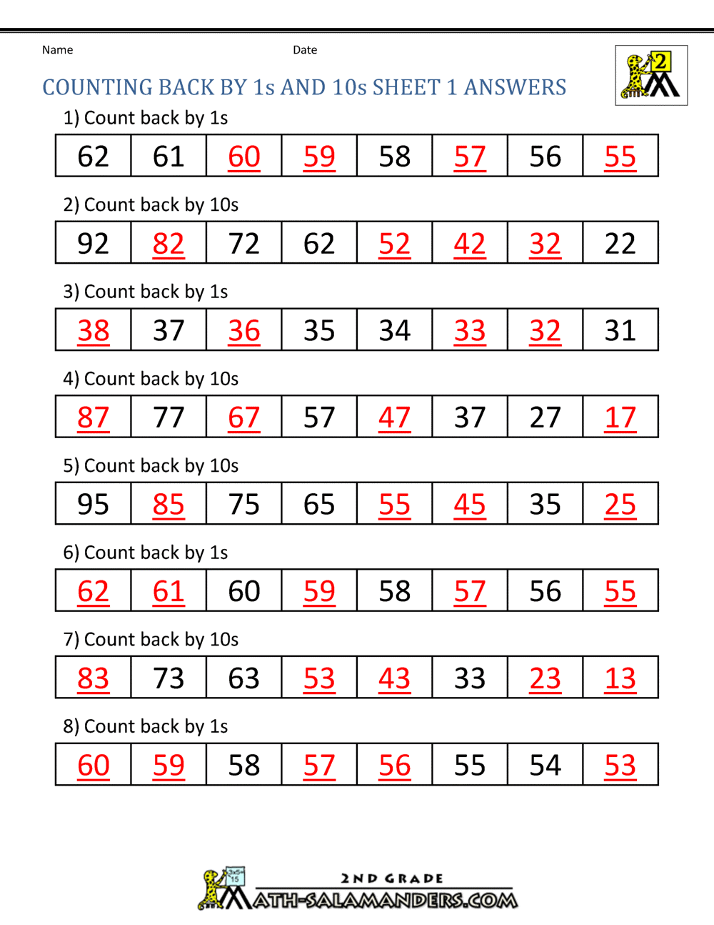 Count by Tens Worksheets