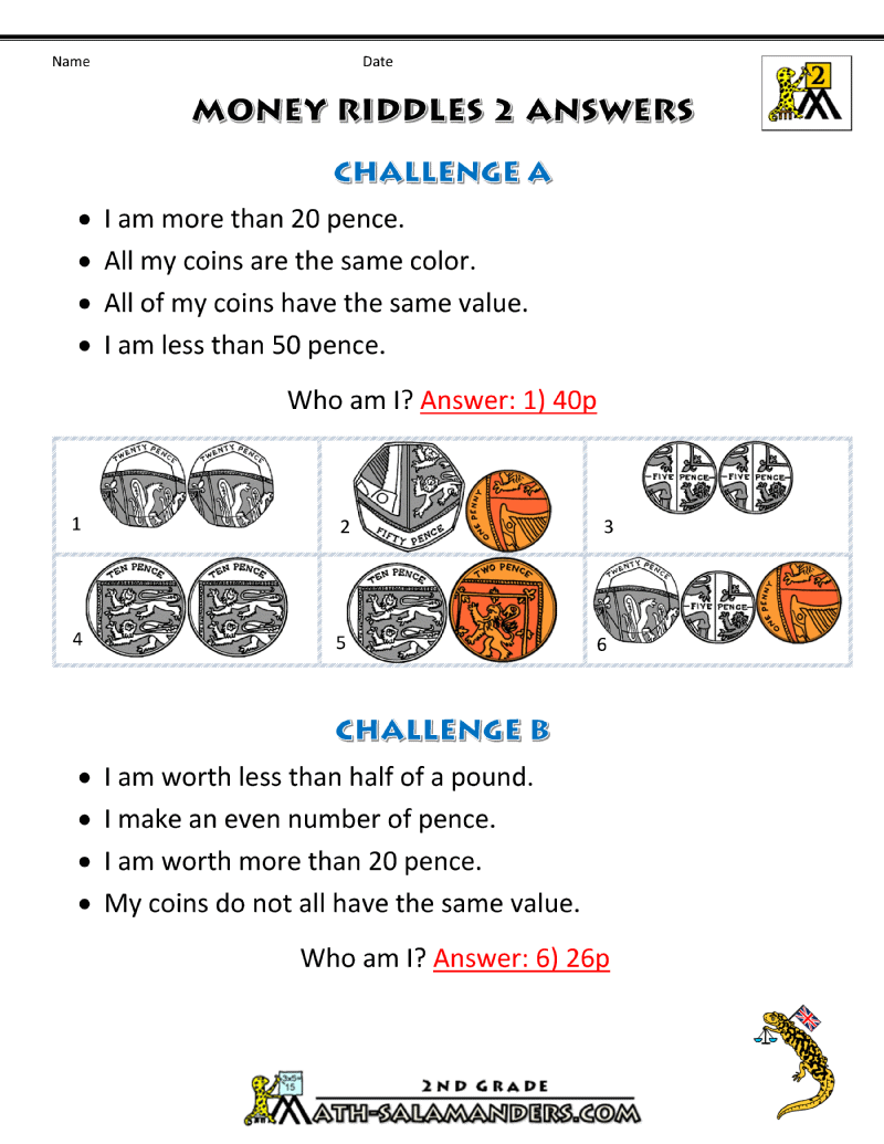 Money Worksheets for Kids - Money Riddles UK