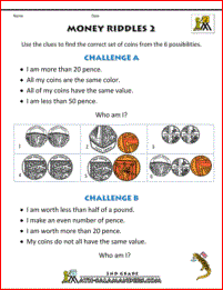 free maths sheets uk Money Riddles 2