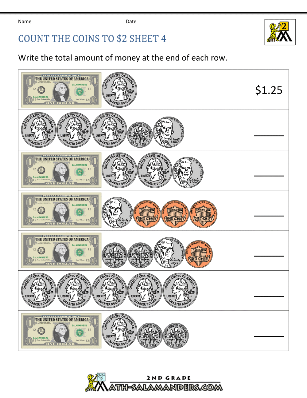 Coin Counting Worksheet