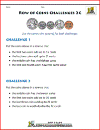 free money worksheets row of coins 2c