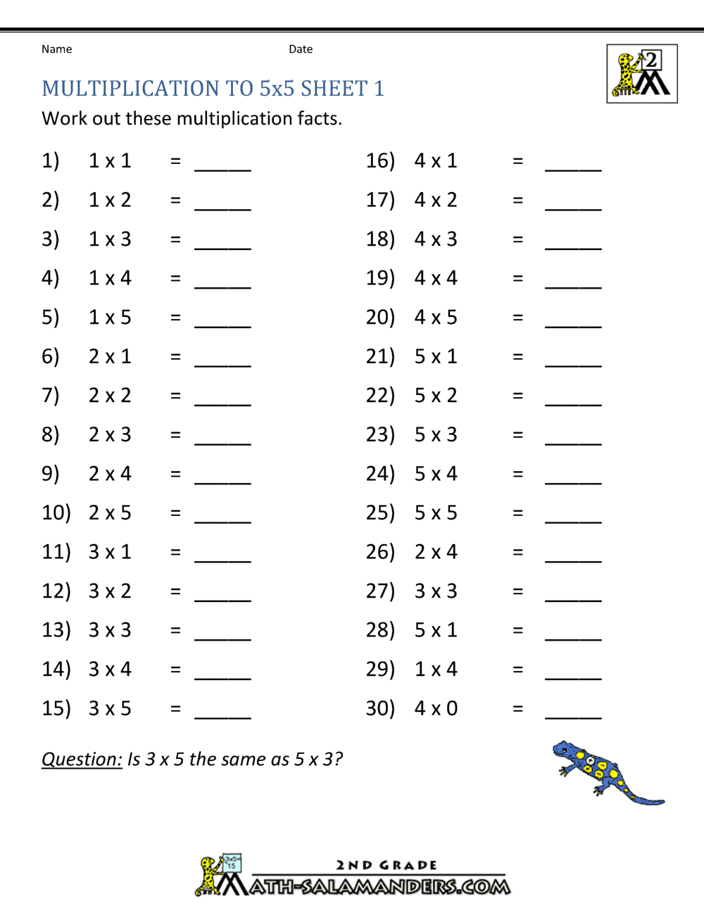 Multiplication 1 To 5 Worksheet