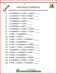 free place value worksheets to 1000 5