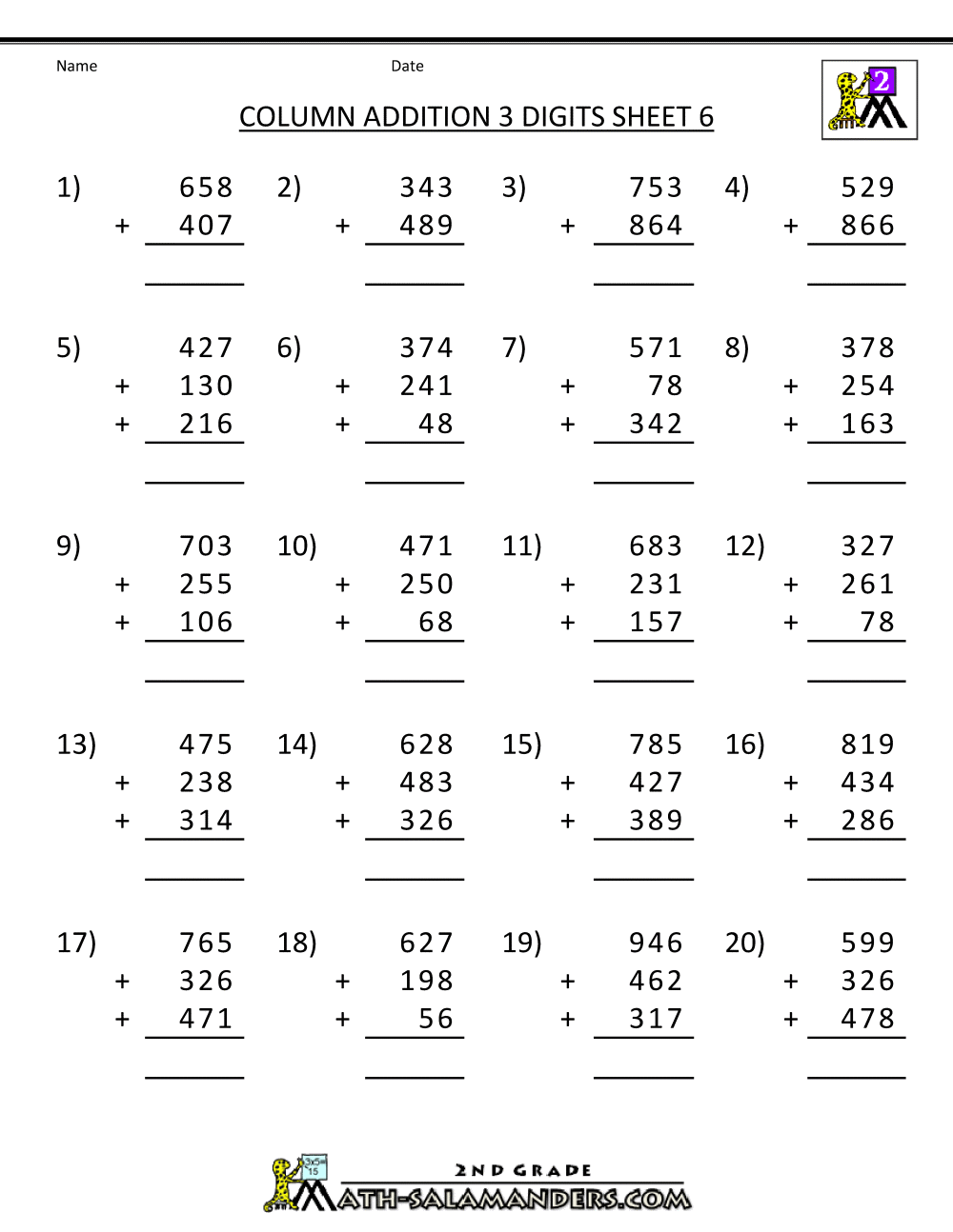 Free Printable Addition Worksheets 3 Digits Free Printable Addition Worksheets 3 Digits