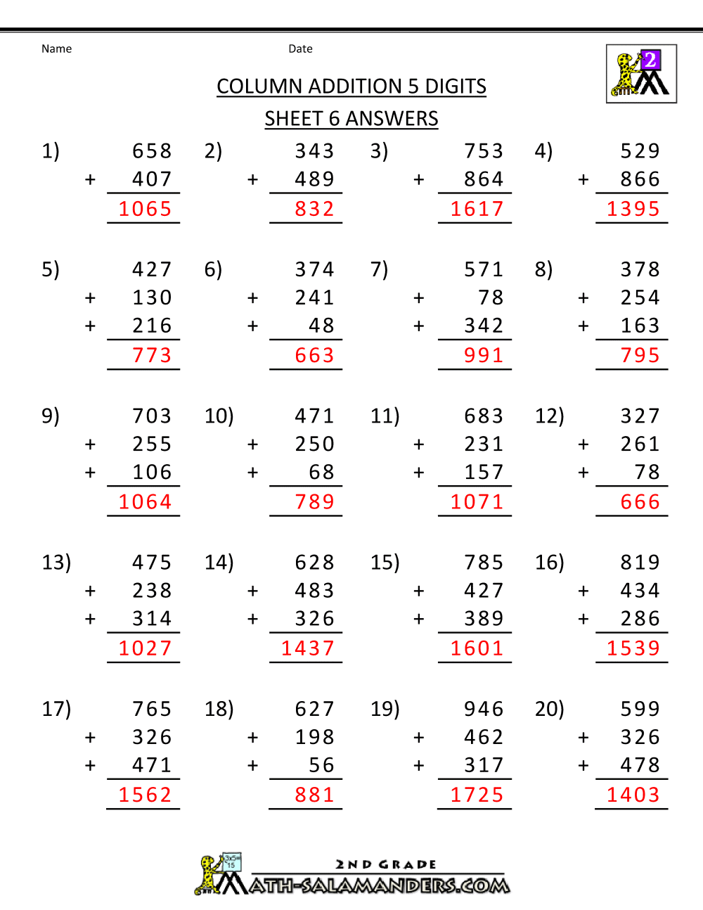 free printable math worksheets column addition 3 digits 6ans
