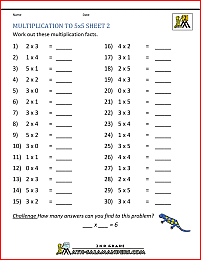 free printable multiplication worksheets multiplication to 5x5 2