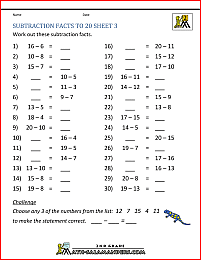 pix Subtraction Facts To 20 Worksheets subtraction to 20