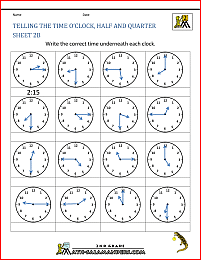 free time worksheets telling the time oclock half quarter 2b