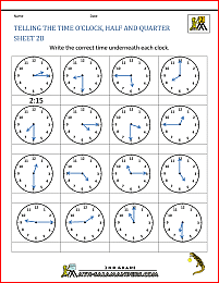 time worksheet o clock quarter and half past