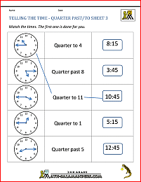 free time worksheets telling the time quarter past to 3