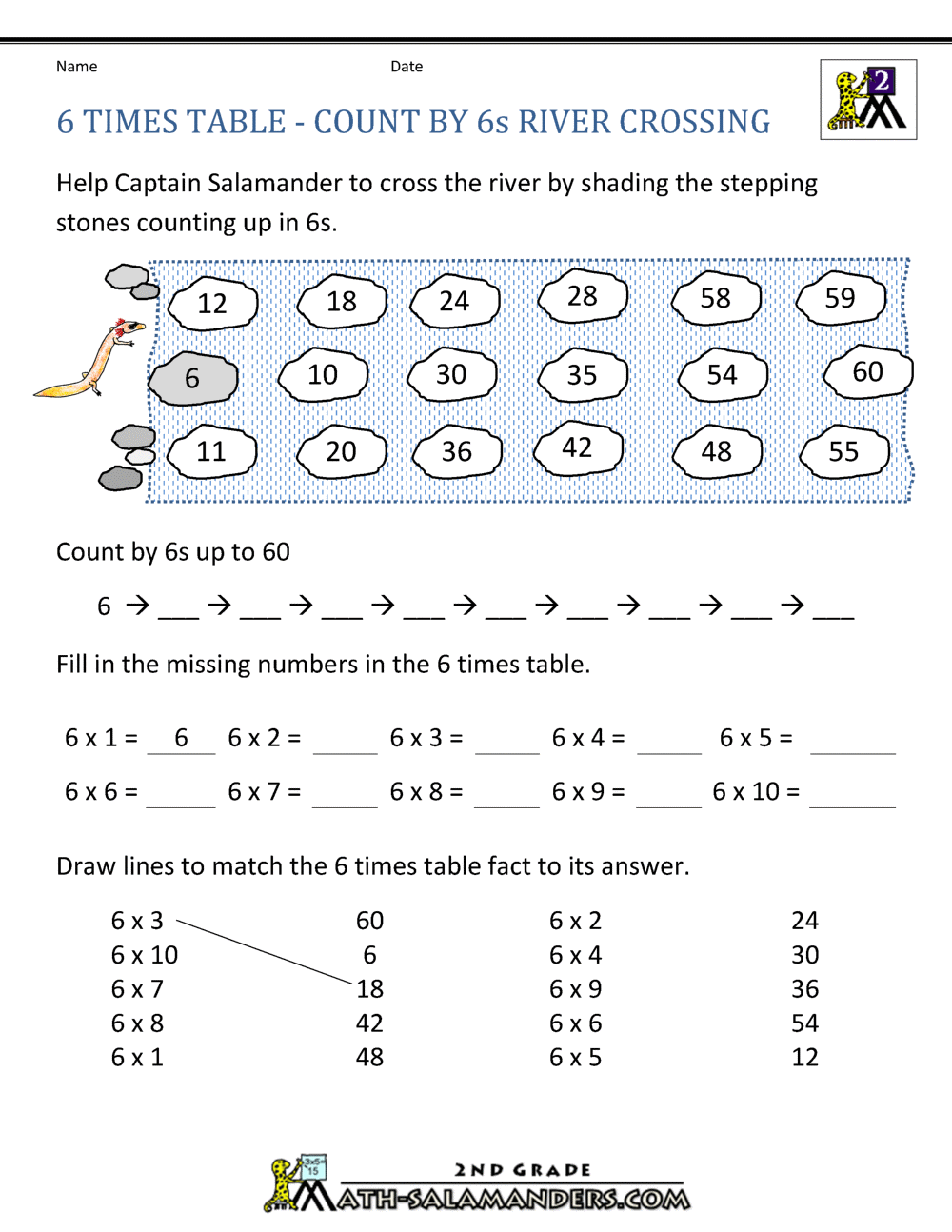 22 Times Table Within Multiplying By 6 Worksheet