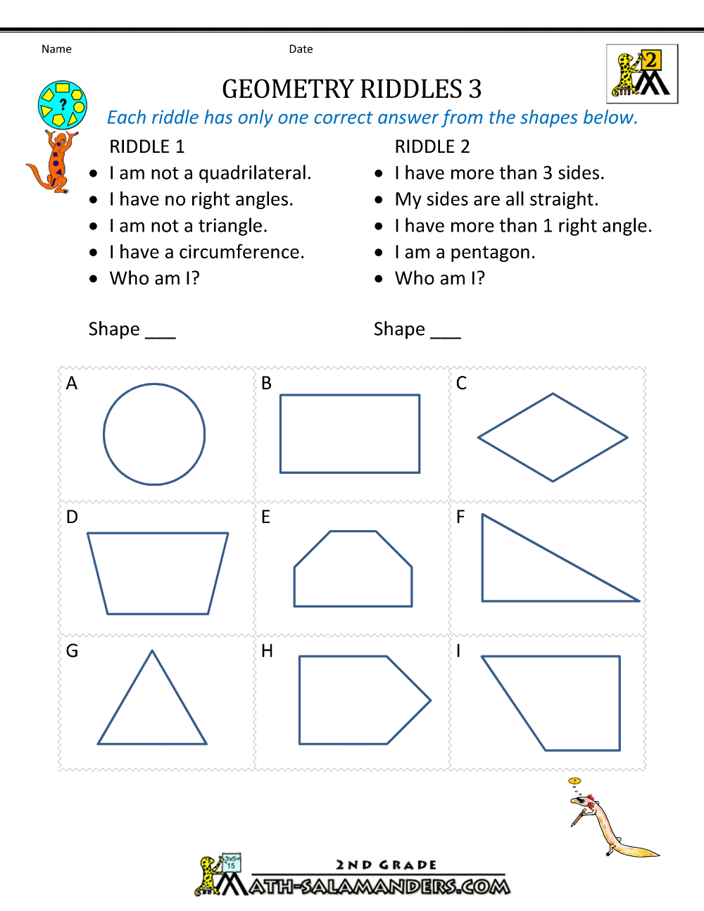 Third Grade Geometry Worksheets Free Printable