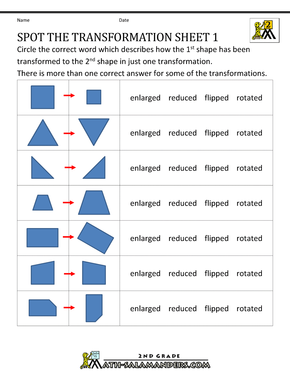Transformation Geometry Worksheets 22nd Grade Within Translation Rotation Reflection Worksheet