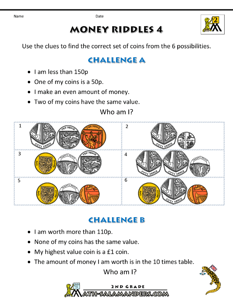 Money Worksheets for Kids - Money Riddles UK