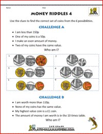 homeschool maths worksheets uk Money Riddles 4
