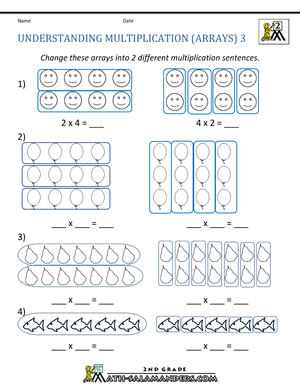  multiplication arrays Worksheet multiplication Using arrays Worksheet Randall Blake