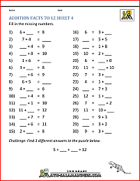 learning addition facts to 12 4