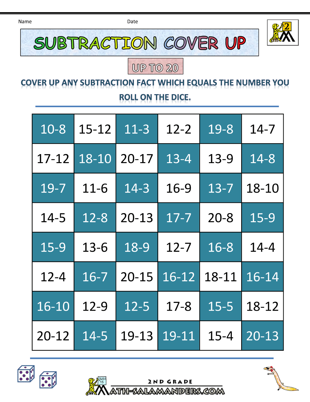 Subtraction Games 2nd Grade