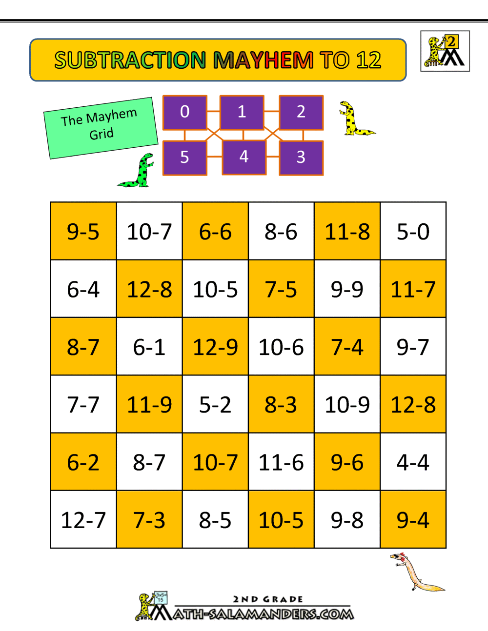 Subtraction Games 2nd Grade