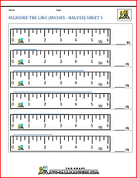 math measurement worksheets measure the line inches halves 1